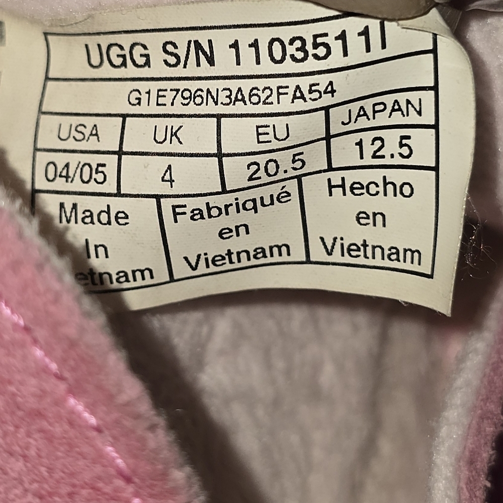 UGG Baby Roos Fusha Pink Suede Moccasin Shoes 04/05 18-24 Months - Picture 6 of 6